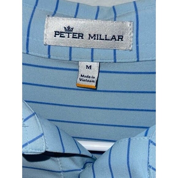 Peter Millar Blue Striped Polo Shirt Size Medium - Picture 2 of 6